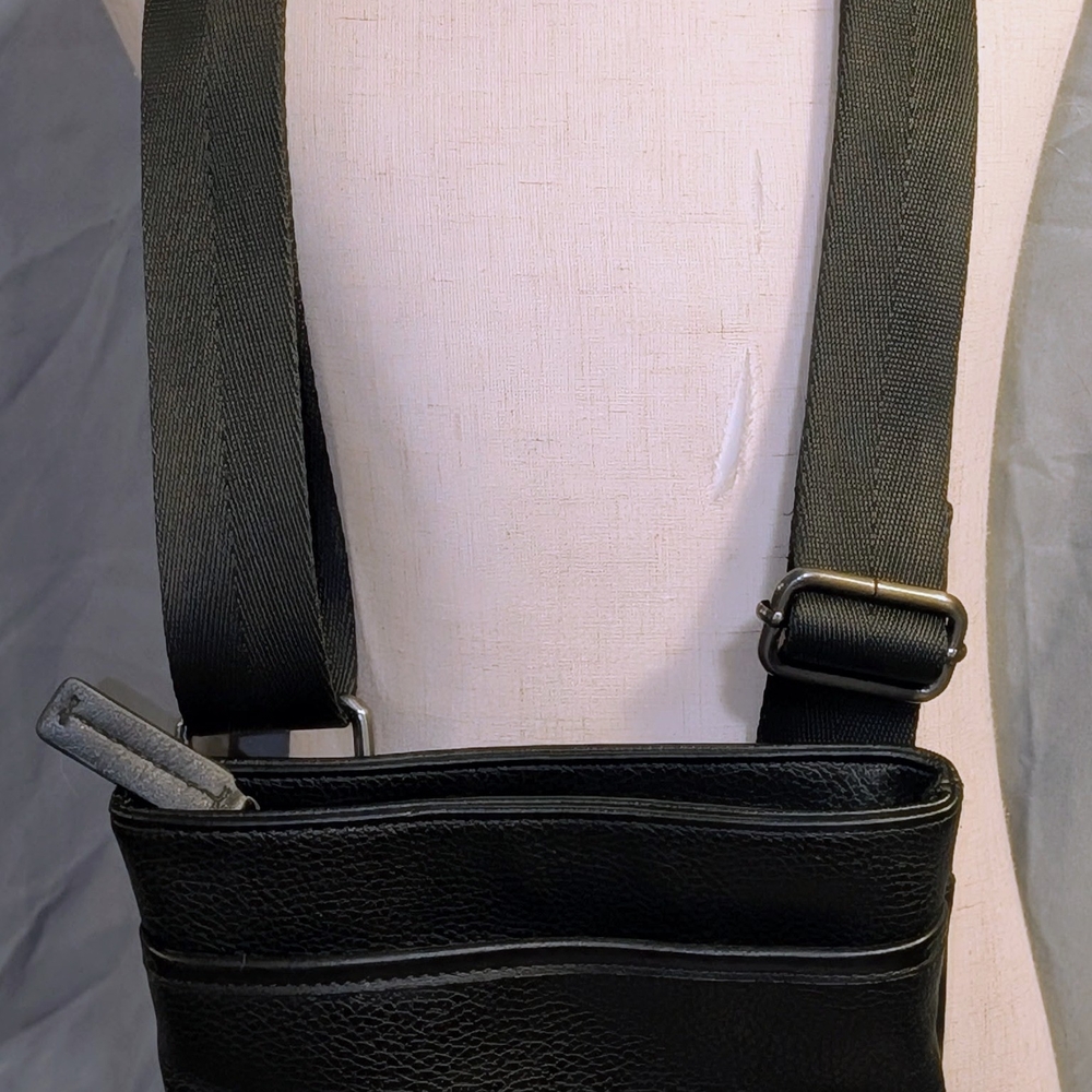 Calvin Klein Black Pebble Leather Textured Messenger Crossbody Bag Purse - Picture 12 of 14